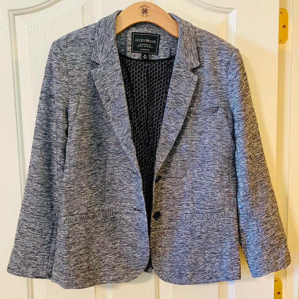 EUC Lucky Brand Black & White Tweed Designed Blazer